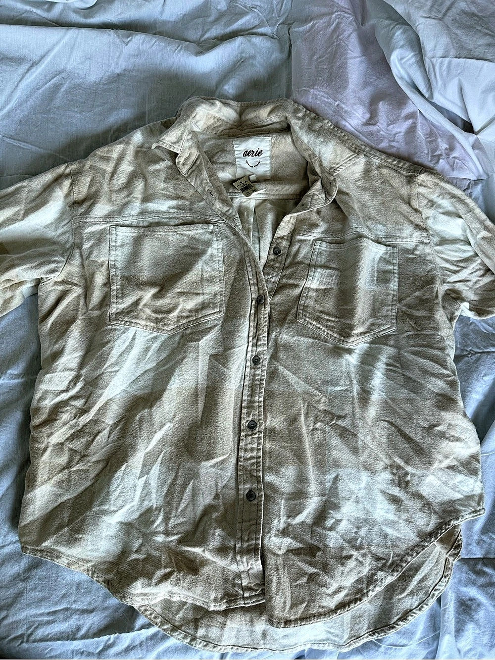 aerie Button Down flannel Shirt in White Size Small NWT shacket